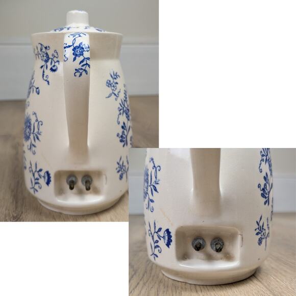 Vintage Blue Onion Ceramic Ironstone Electric Tea Pot White Blue Floral - Picture 8 of 11